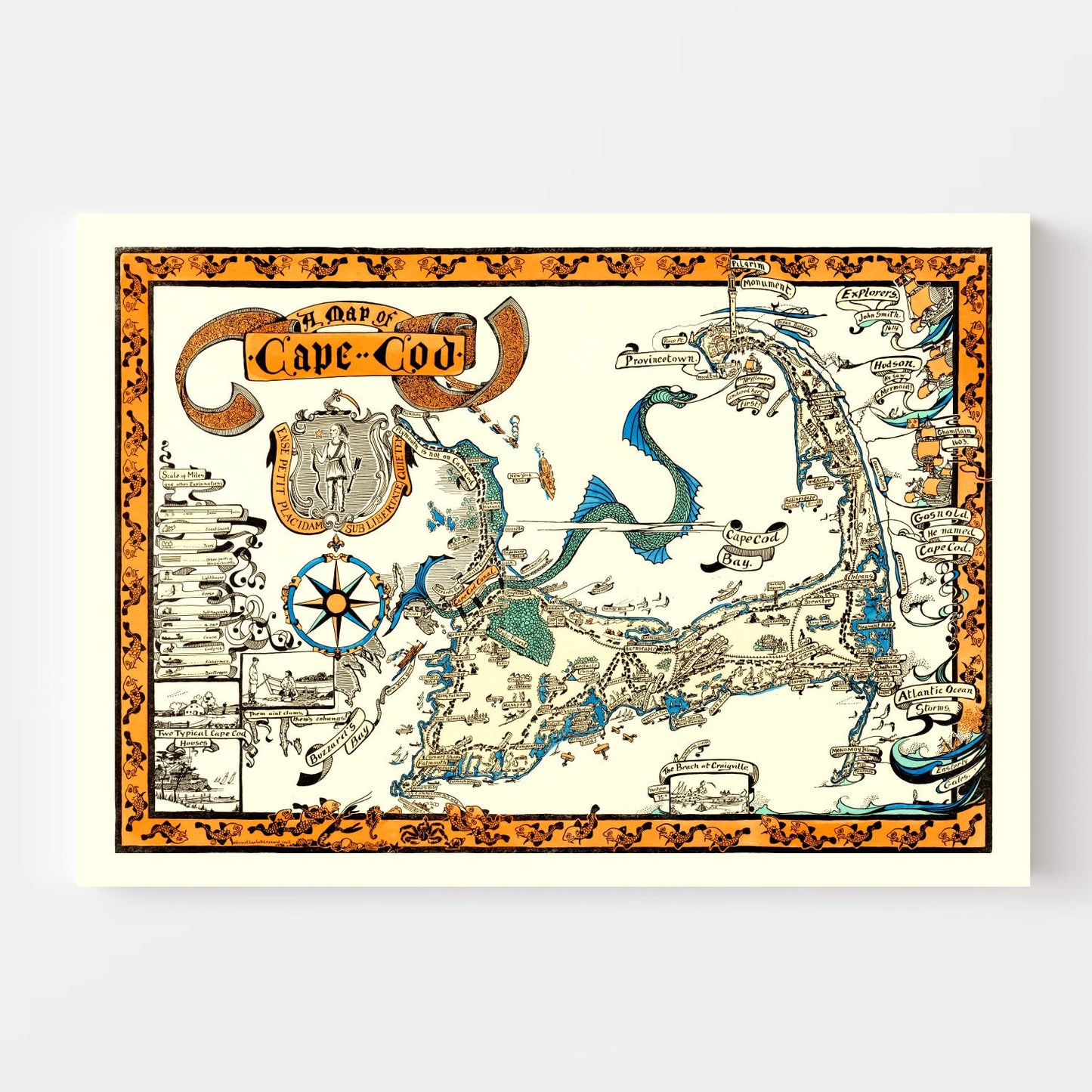 Vintage Map of Cape Cod, Massachusetts, 1926