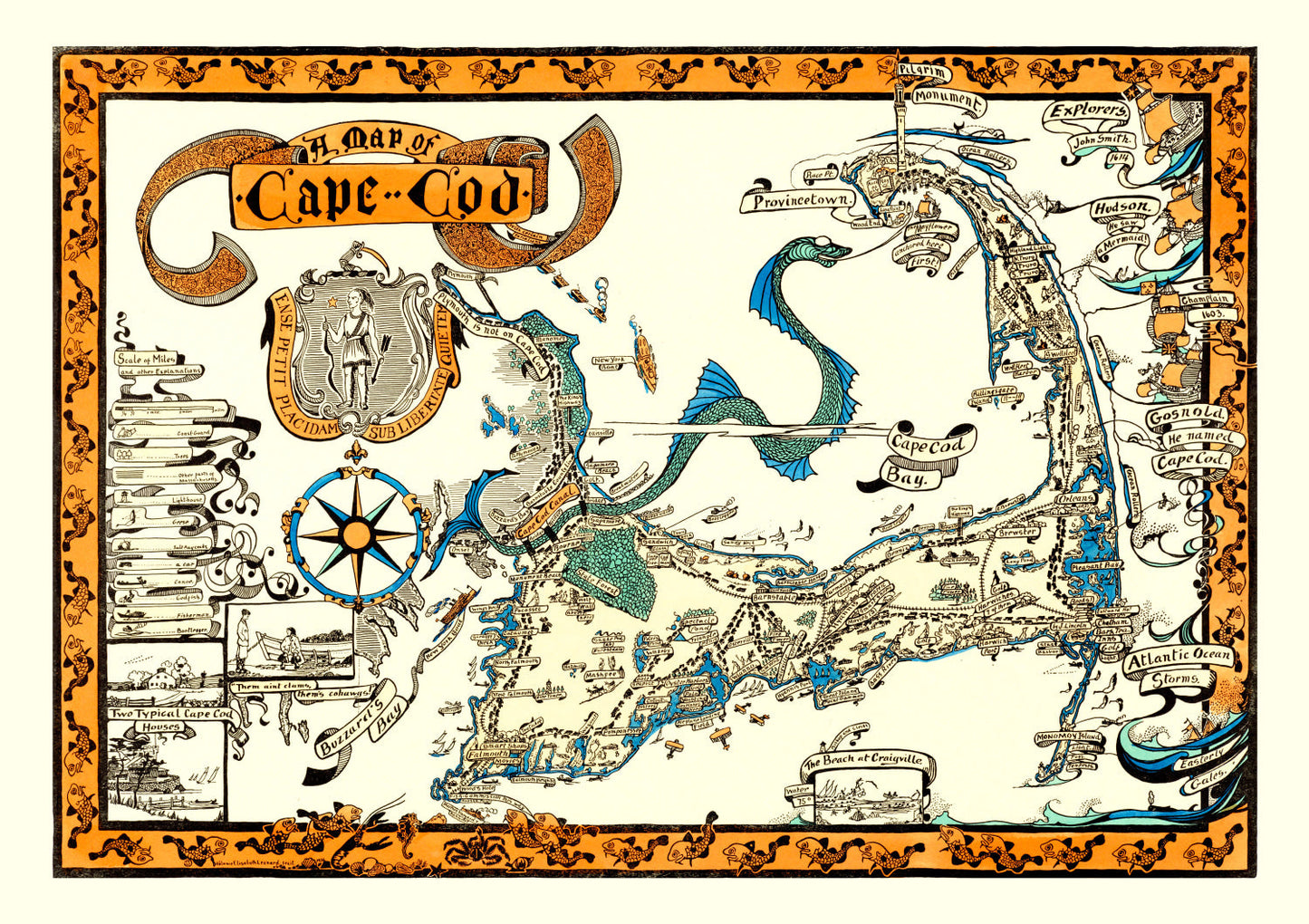 Vintage Map of Cape Cod, Massachusetts, 1926
