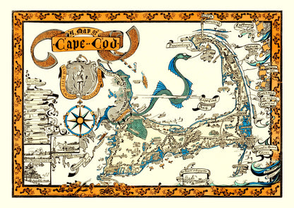 Vintage Map of Cape Cod, Massachusetts, 1926