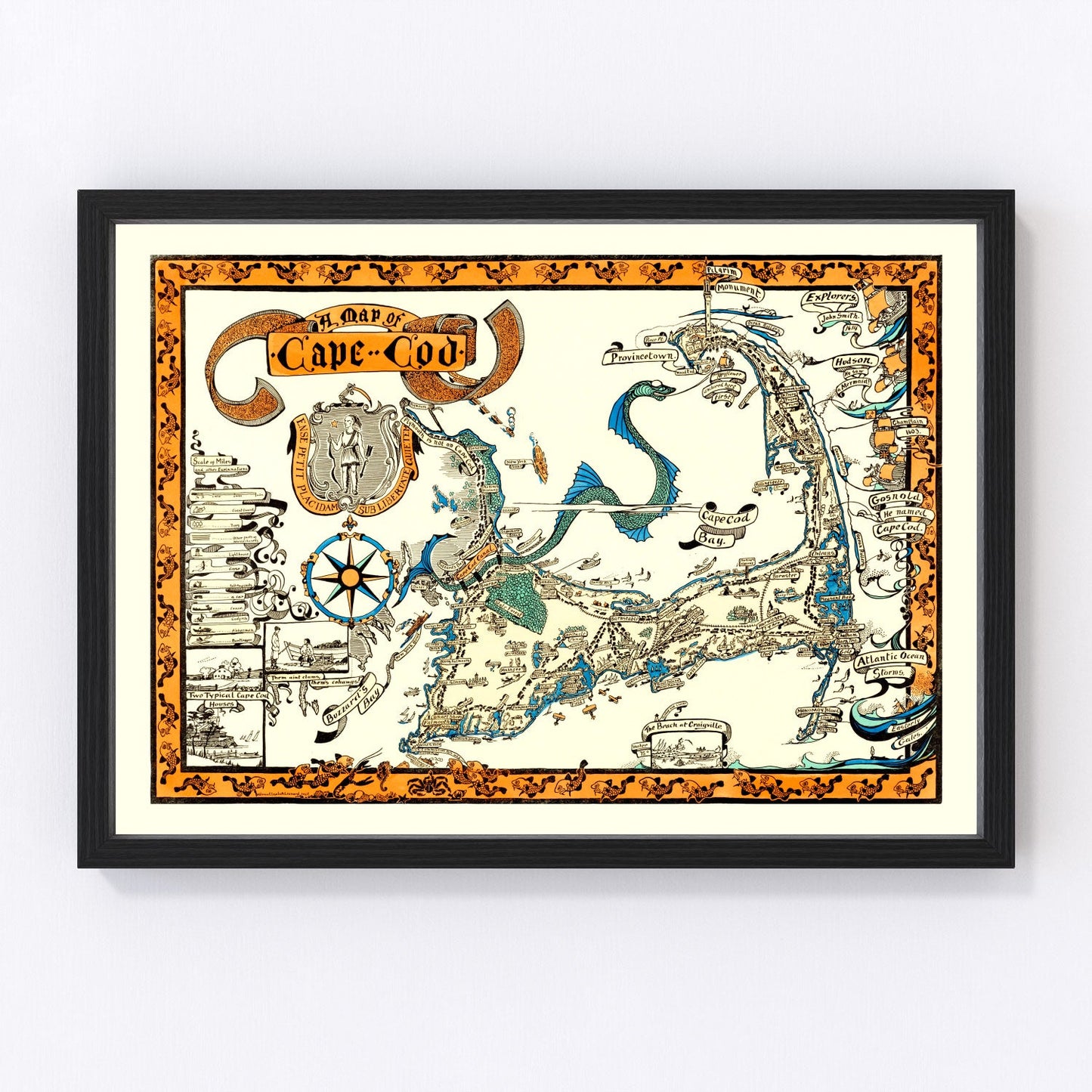 Vintage map of Cape Cod, Massachusetts, 1926, Roaring Twenties