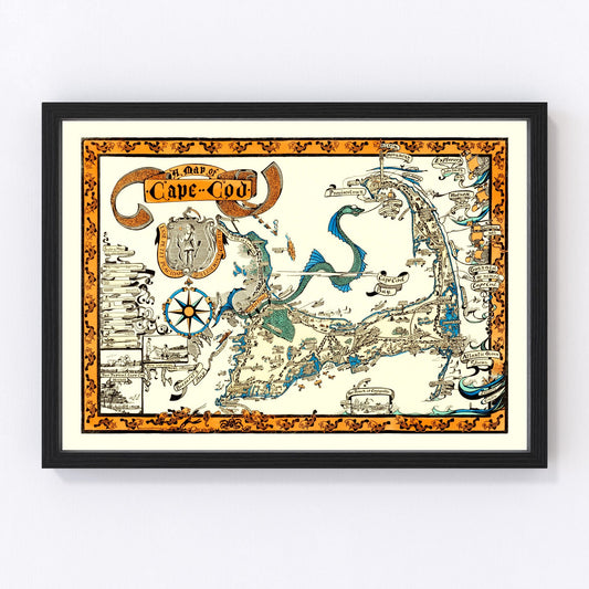 Vintage map of Cape Cod, Massachusetts, 1926, Roaring Twenties