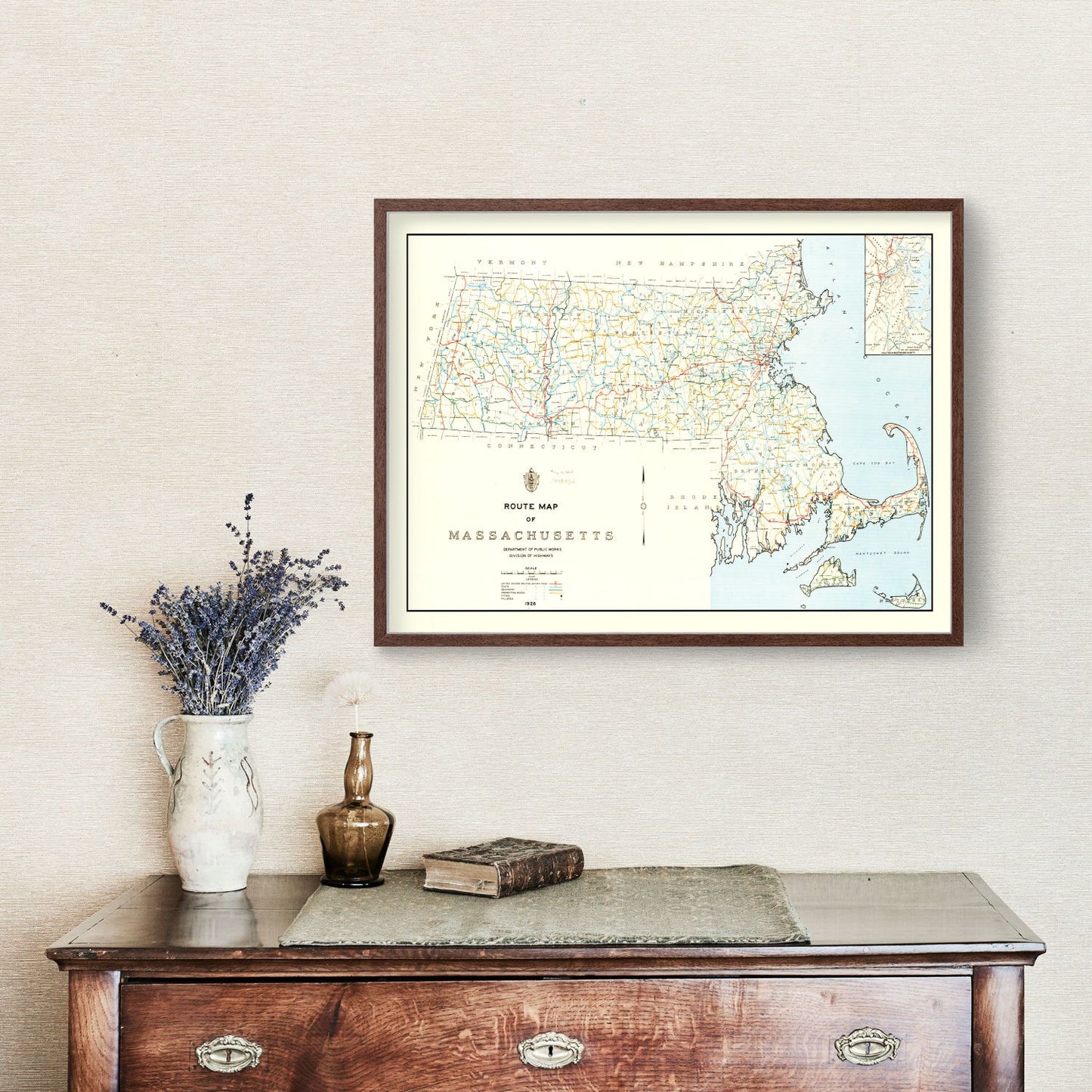 Vintage Map of Massachusetts, 1926