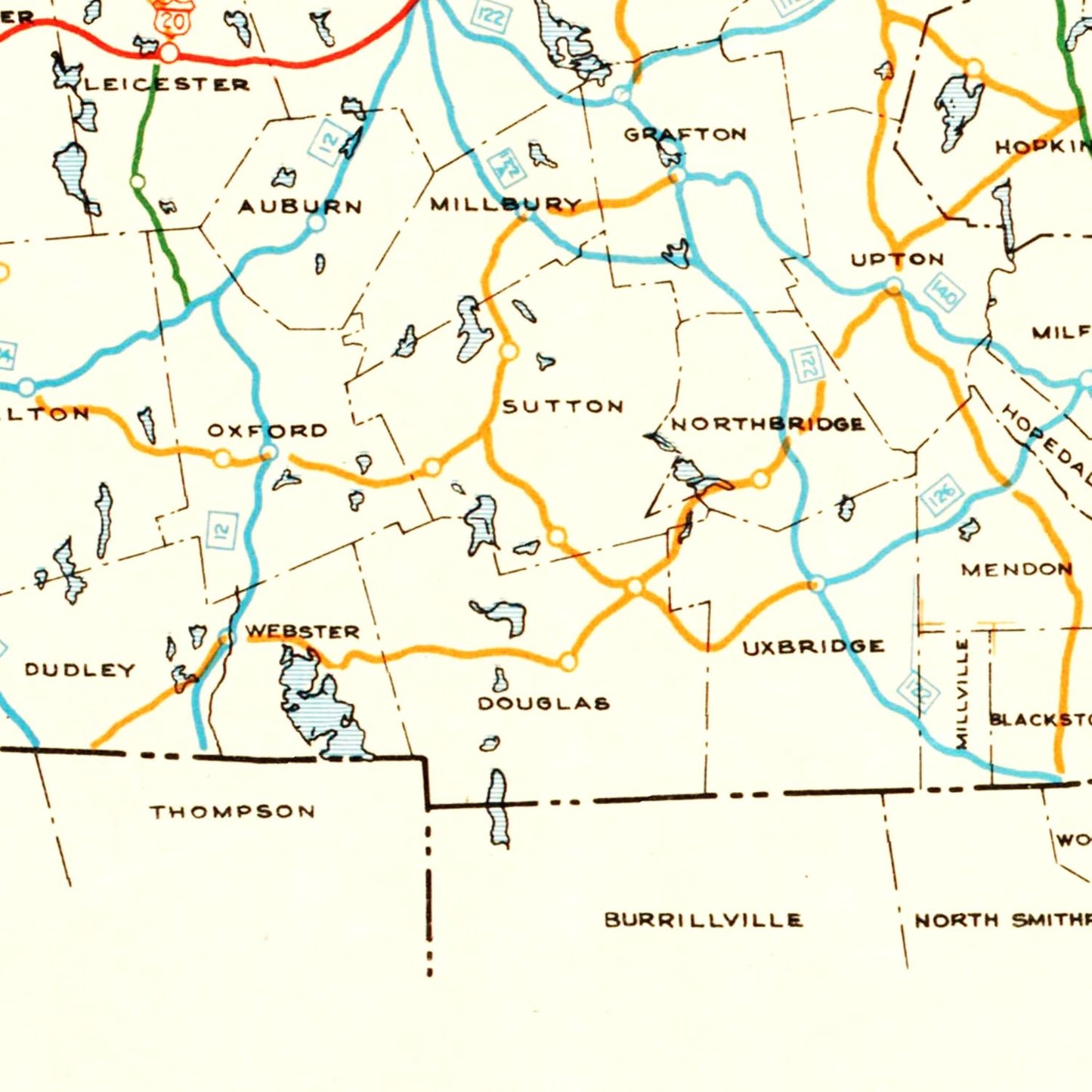 Vintage Map of Massachusetts, 1926