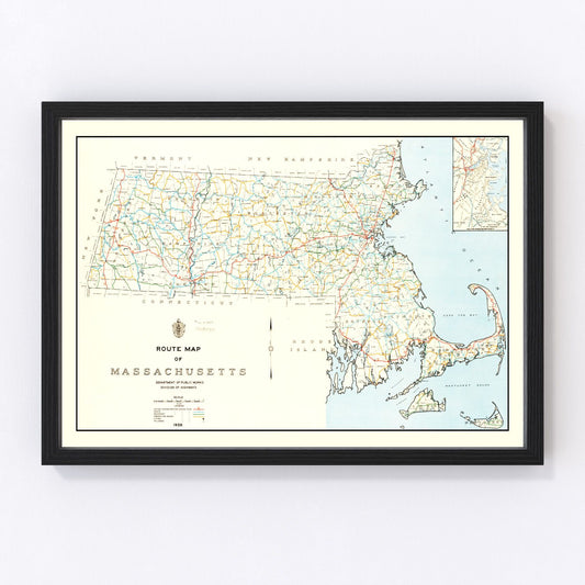 Vintage map of Massachusetts, 1926