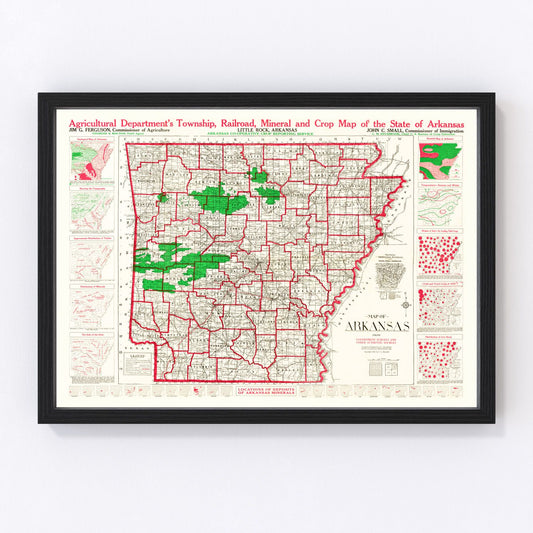 vintage map of Arkansas, 1919, WWI era