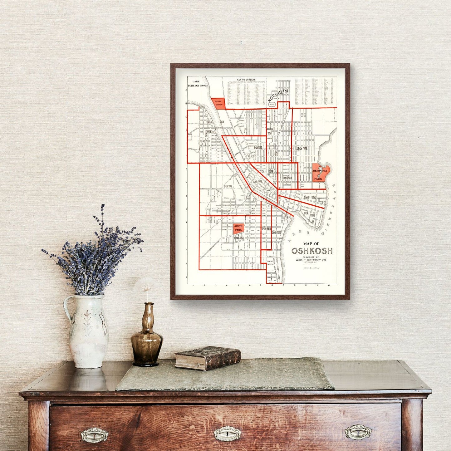 Vintage Map of Oshkosh, Wisconsin, 1919