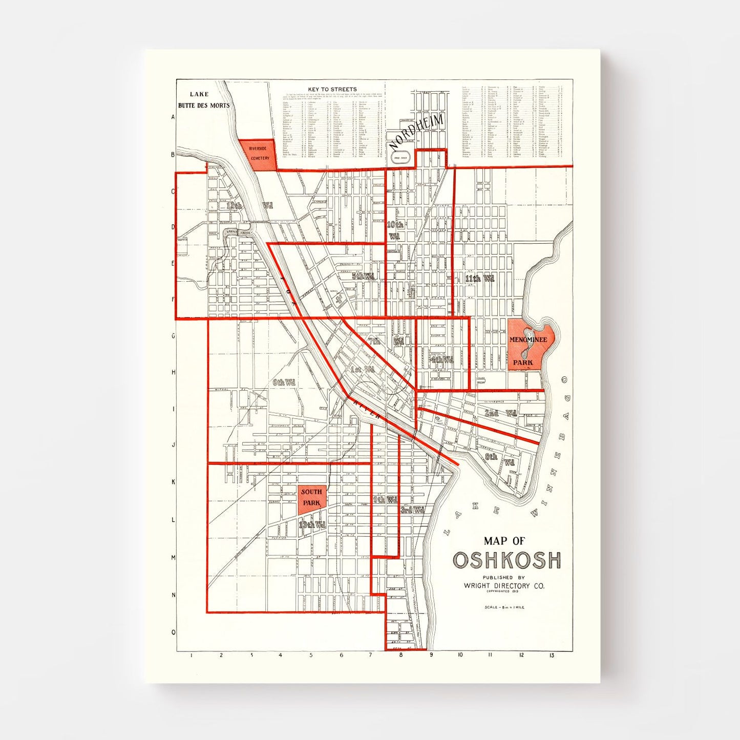 Vintage Map of Oshkosh, Wisconsin, 1919
