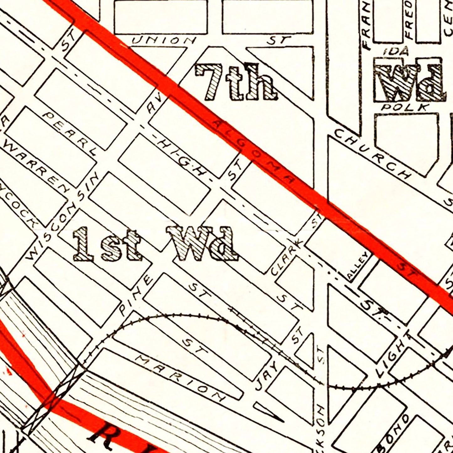 Vintage Map of Oshkosh, Wisconsin, 1919