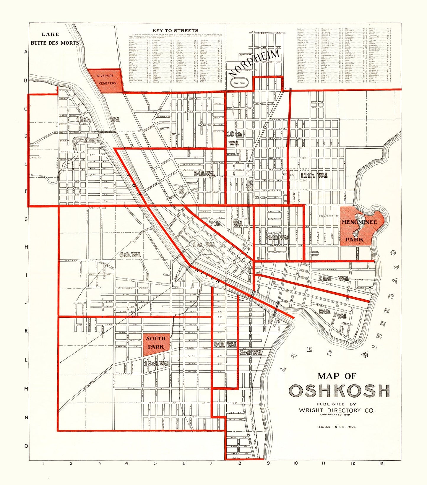 Vintage Map of Oshkosh, Wisconsin, 1919