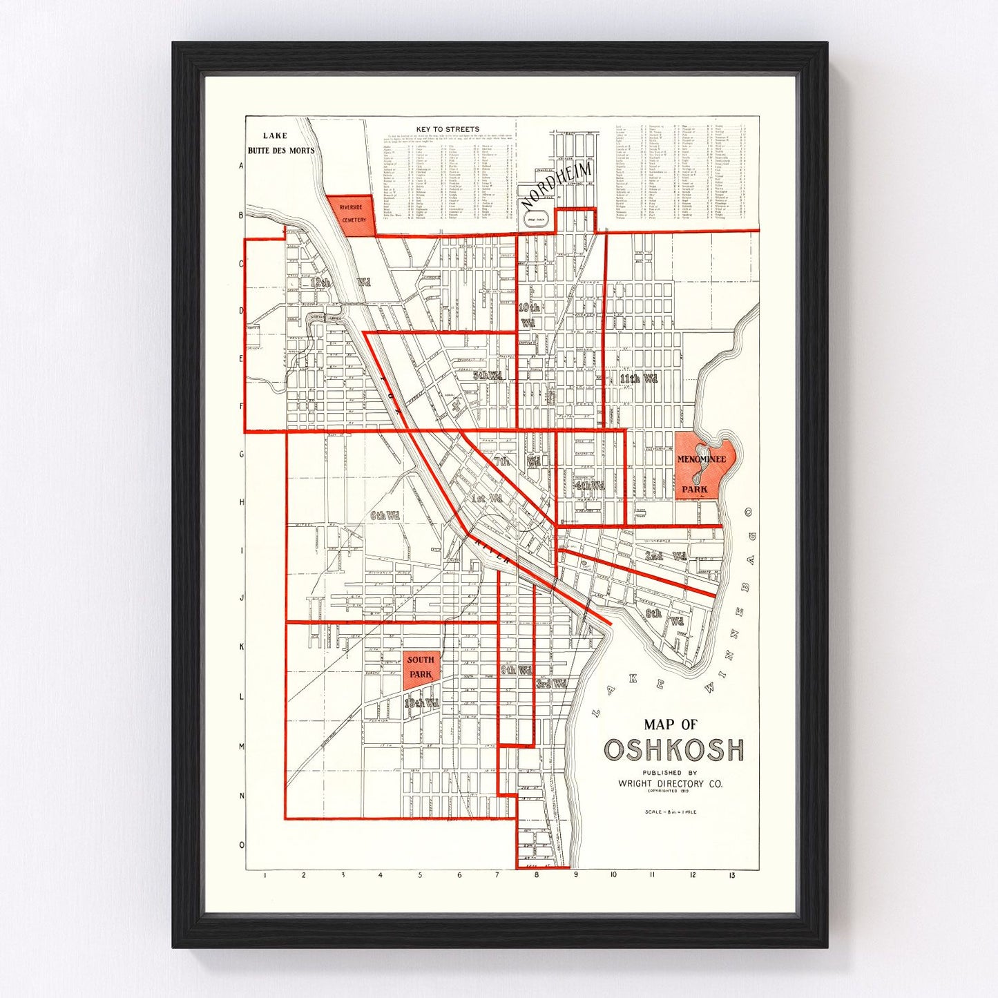 Vintage map of Oshkosh, Wisconsin, 1919