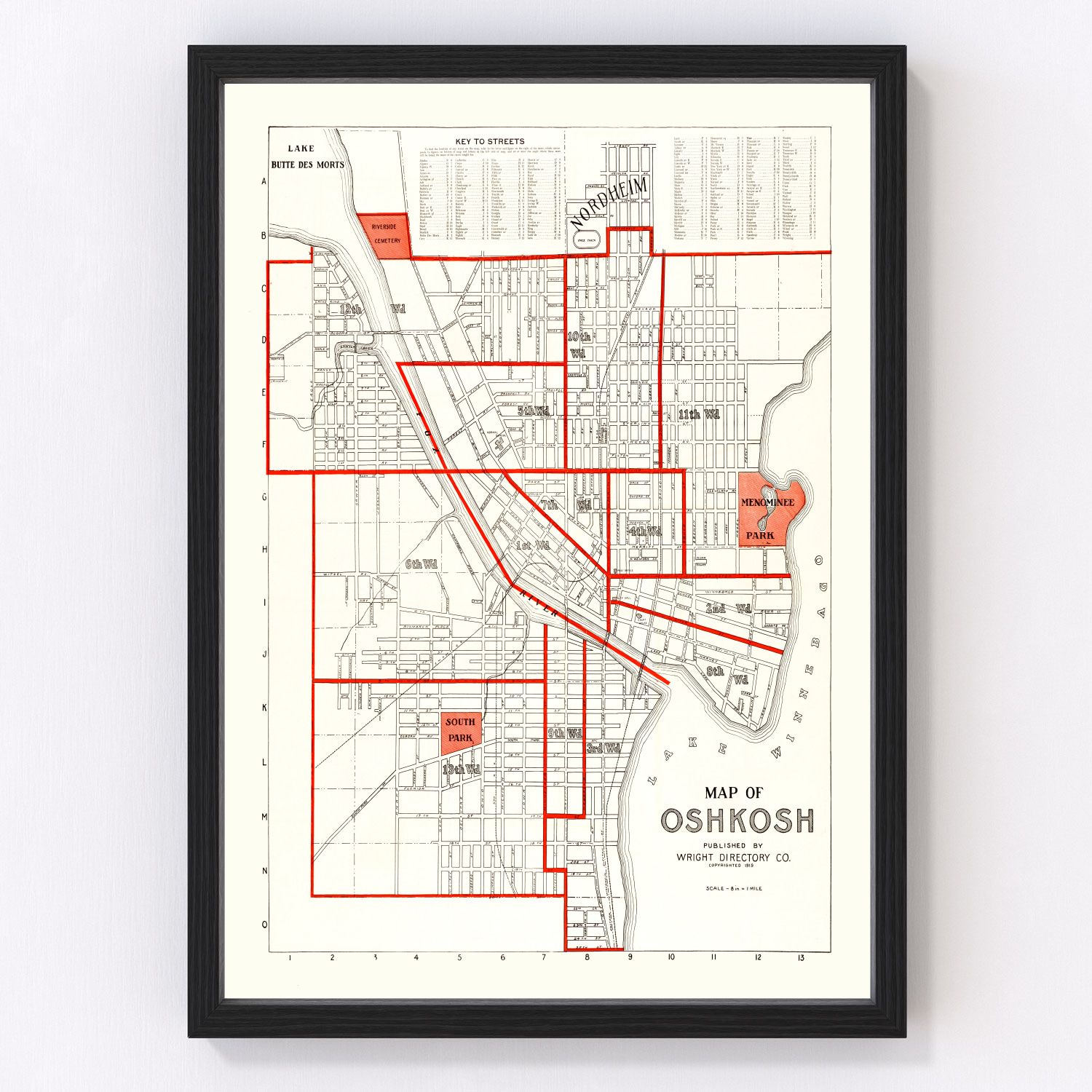 Vintage map of Oshkosh, Wisconsin, 1919