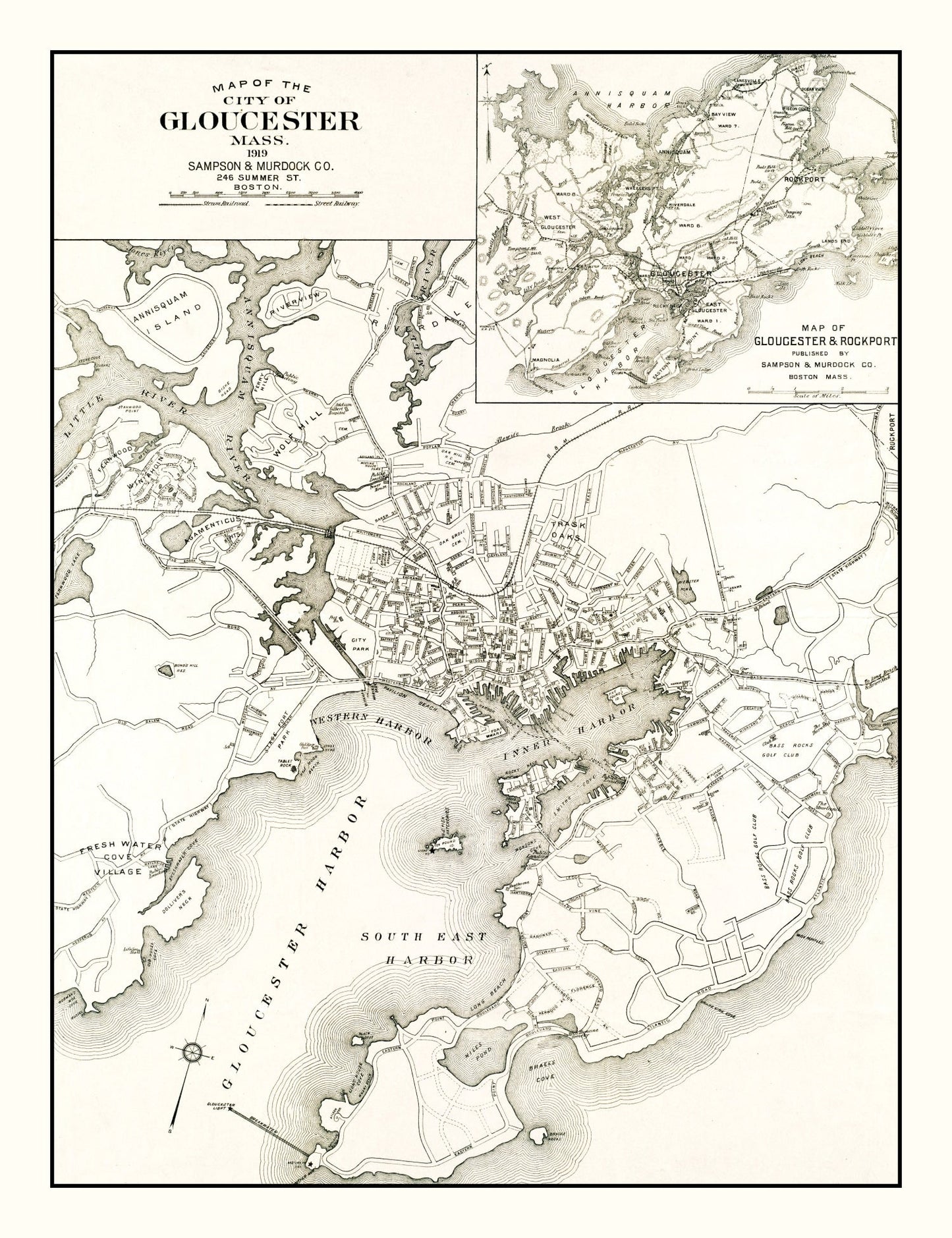 Vintage Map of Gloucester, Massachusetts, 1919