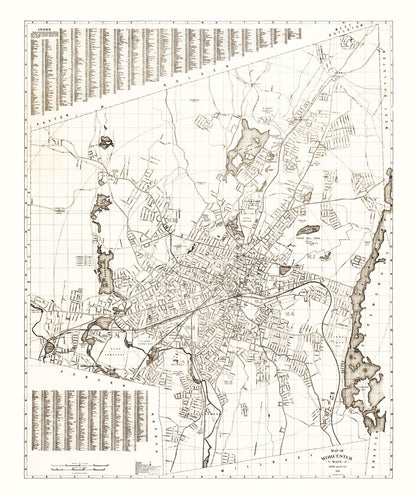 Vintage Map of Worcester, Massachusetts, 1919