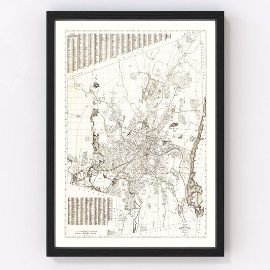 Vintage map of Worcester, Massachusetts, 1919, digitally restored