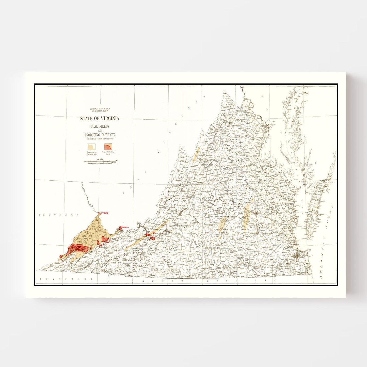 Vintage Map of Virginia Coal Fields, 1919