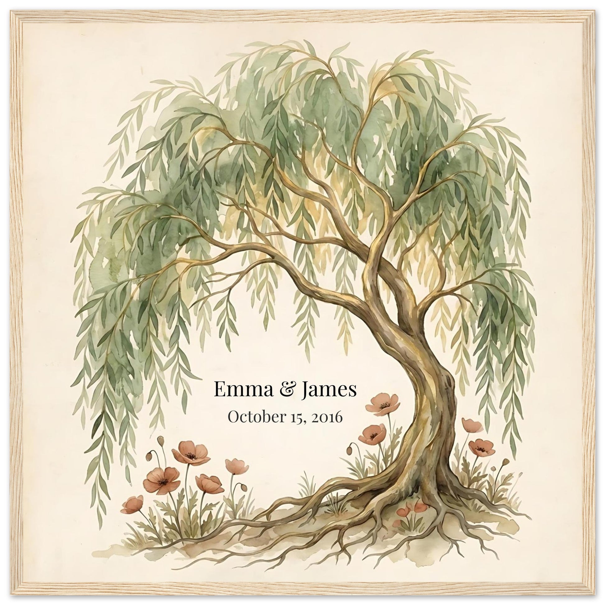 Personalized Willow Tree 9th Anniversary Wall Art - 50x50 cm / 20x20″ - Wood frame / Ready-to-hang - Sparkycare
