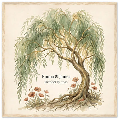 Personalized Willow Tree 9th Anniversary Wall Art - 50x50 cm / 20x20″ - Wood frame / Ready-to-hang - Sparkycare