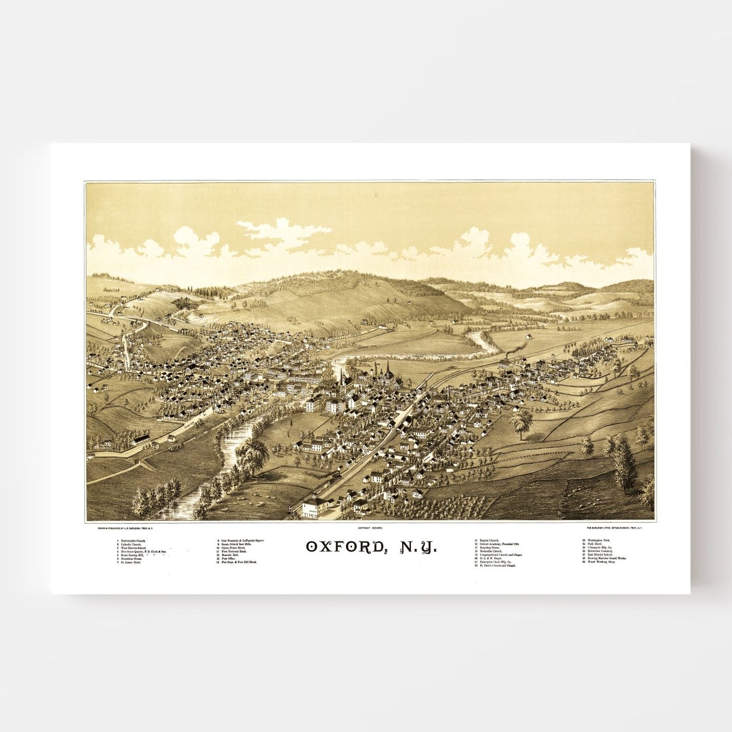 Vintage Map of Oxford, New York, 1888