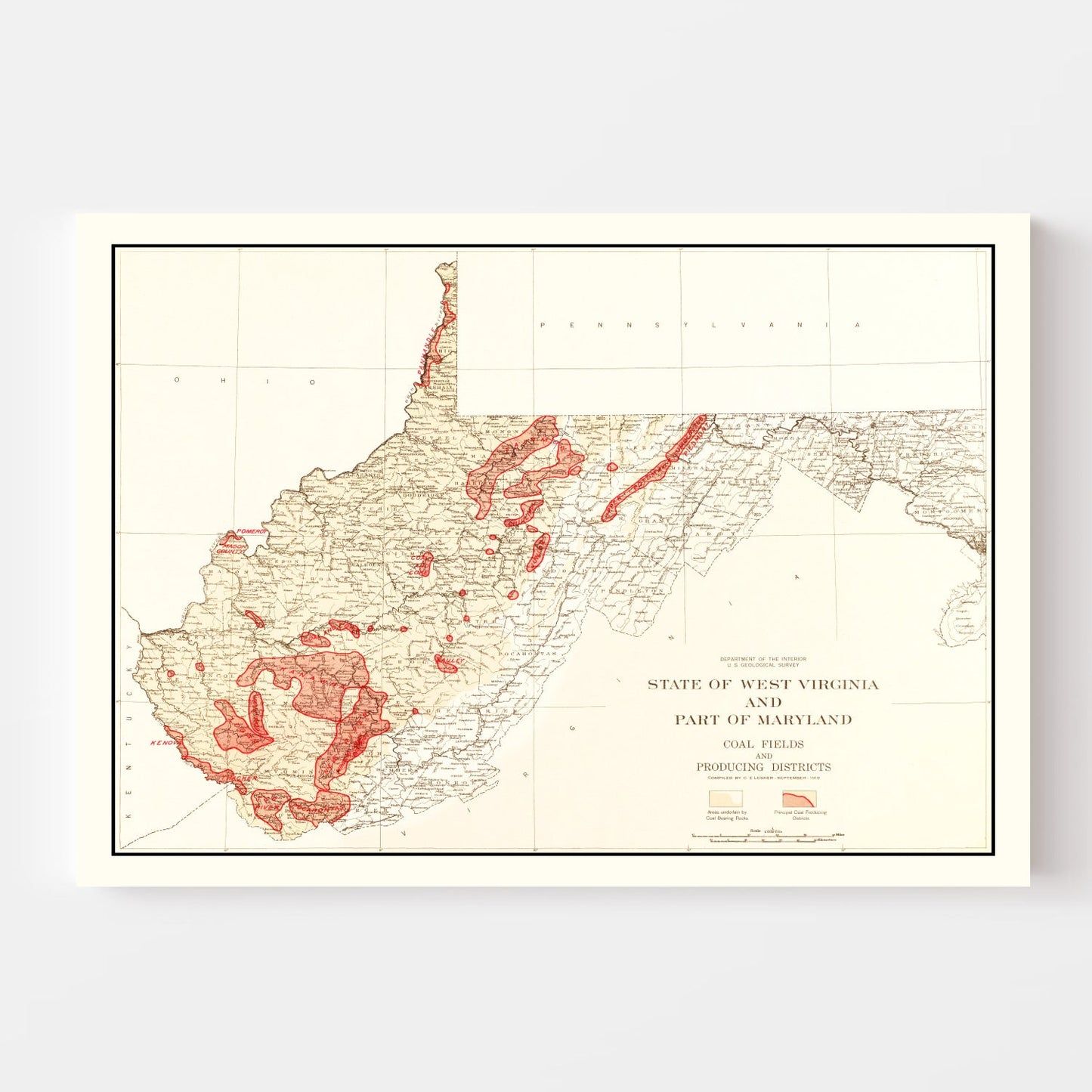 Vintage Map of West Virginia Coal Fields 1919