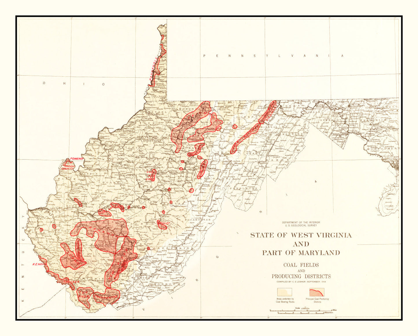 Vintage Map of West Virginia Coal Fields 1919