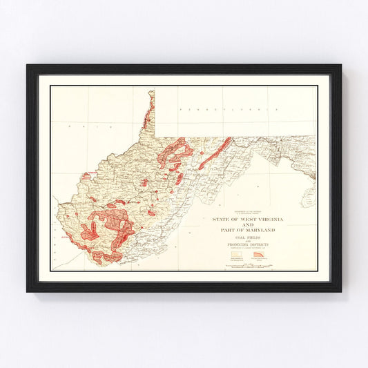 Vintage map of West Virginia coal fields, 1919 - industrial cartographic print