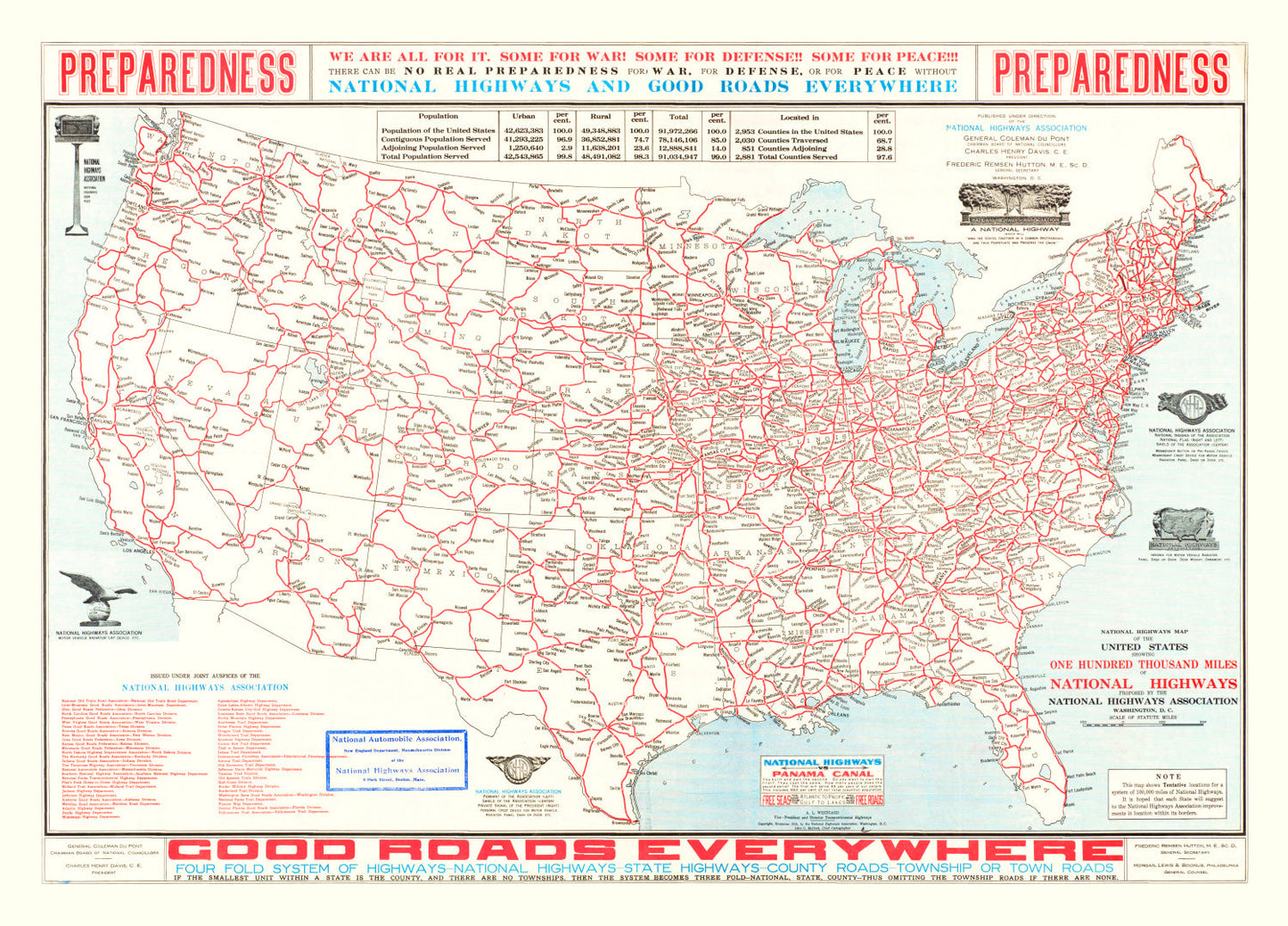 Vintage Highway Map of the United States 1915 Wall Art