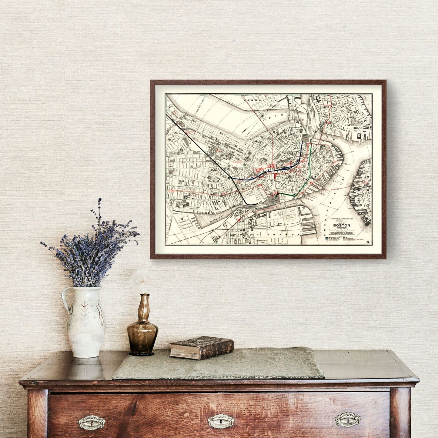 Vintage Map of Boston, Massachusetts 1914 Wall Art