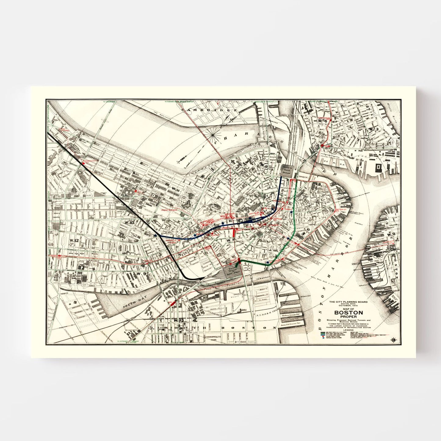 Vintage Map of Boston, Massachusetts 1914 Wall Art