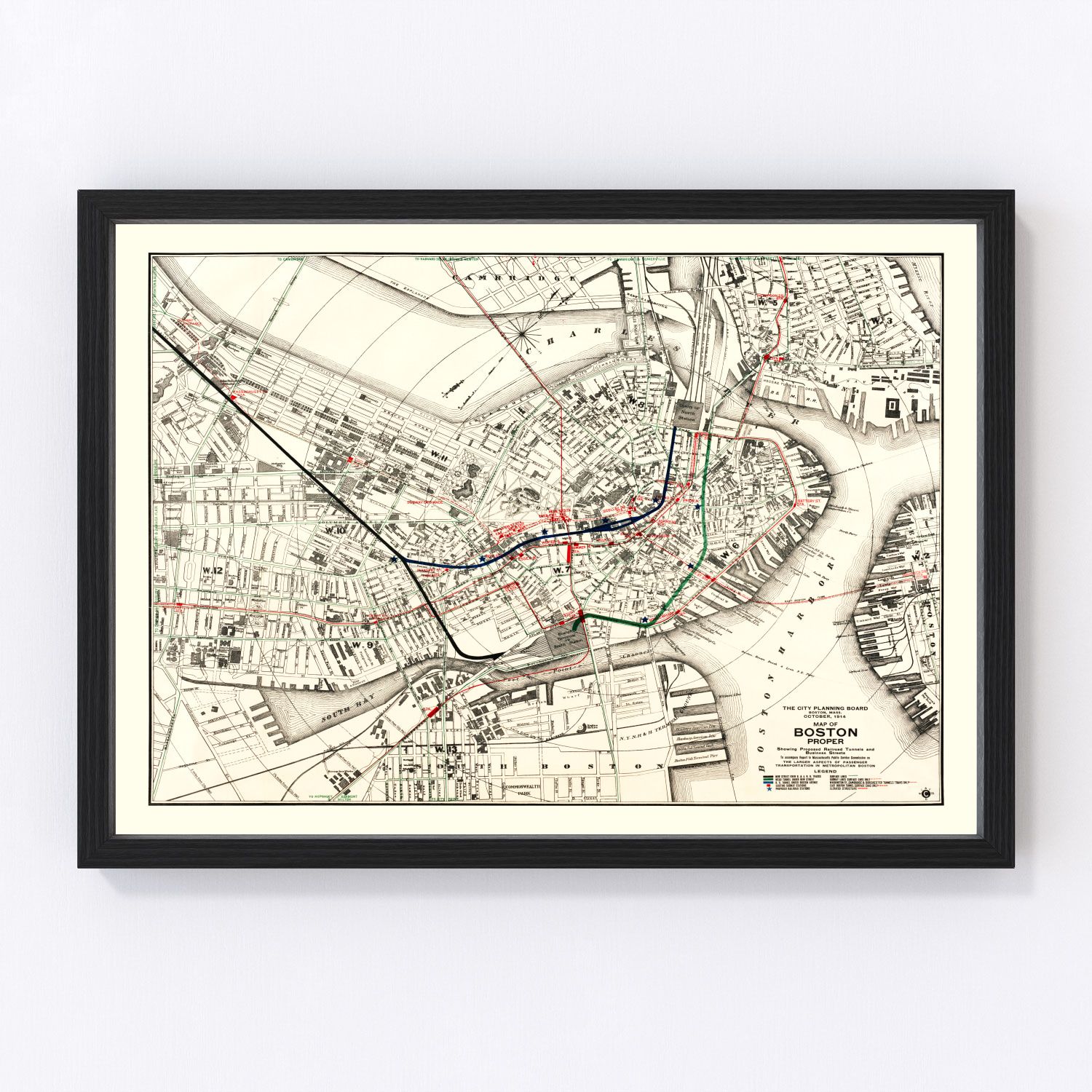 Vintage map of Boston Massachusetts 1914, digitally restored print