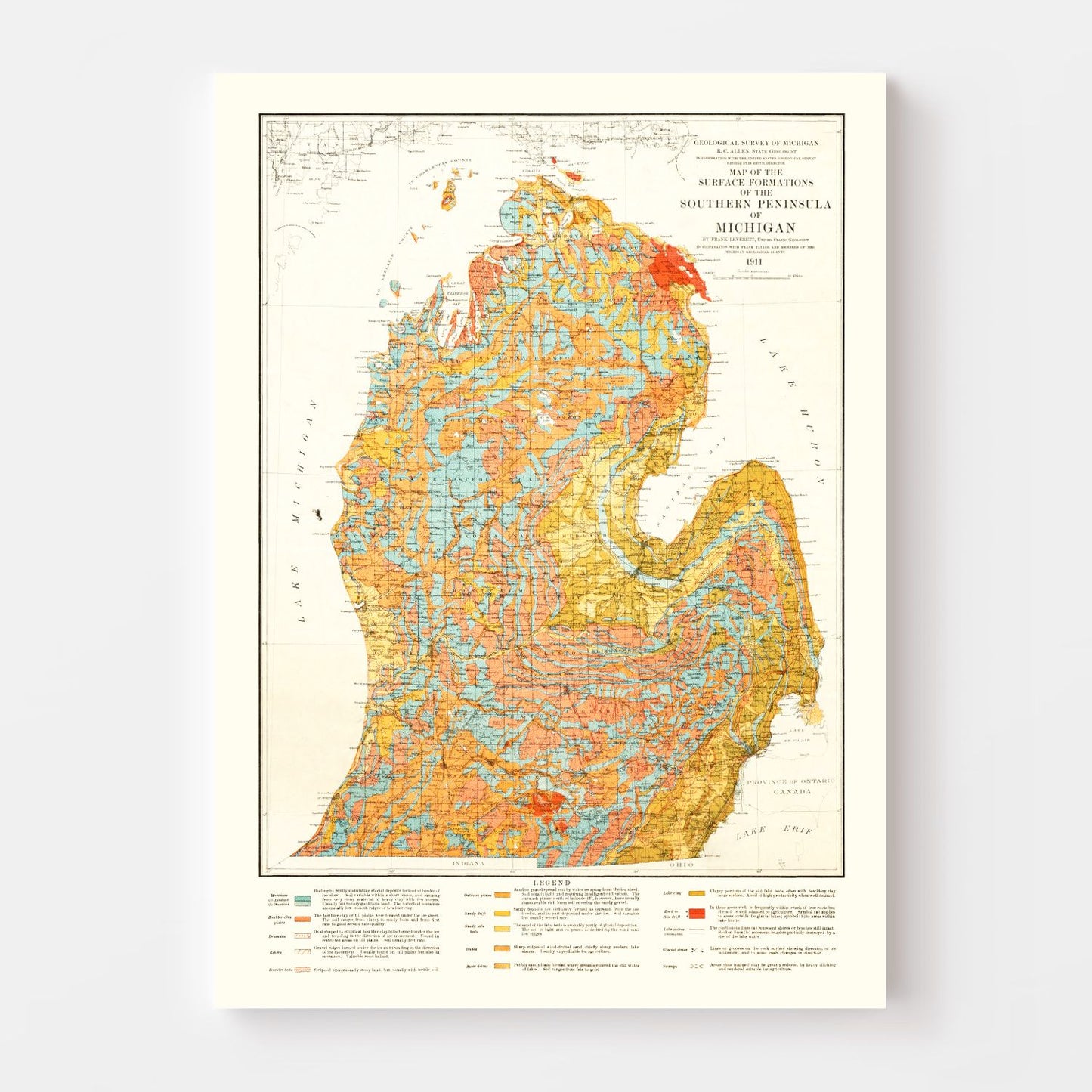 Vintage Map of Michigan, 1911