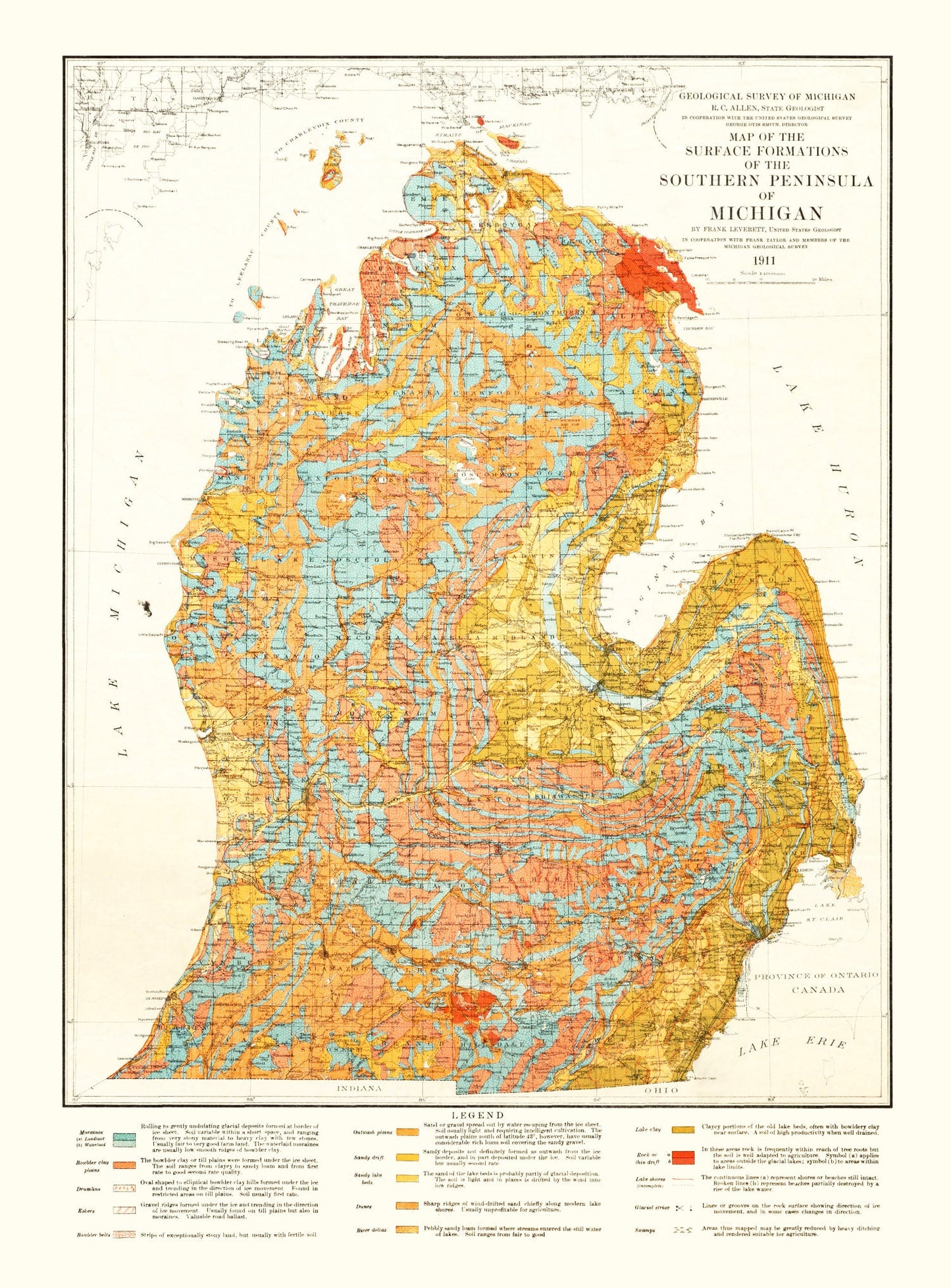 Vintage Map of Michigan, 1911