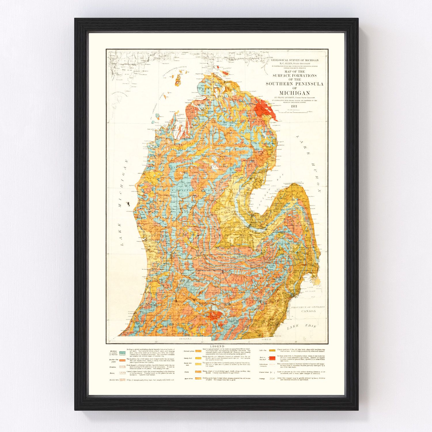 vintage map of Michigan, 1911