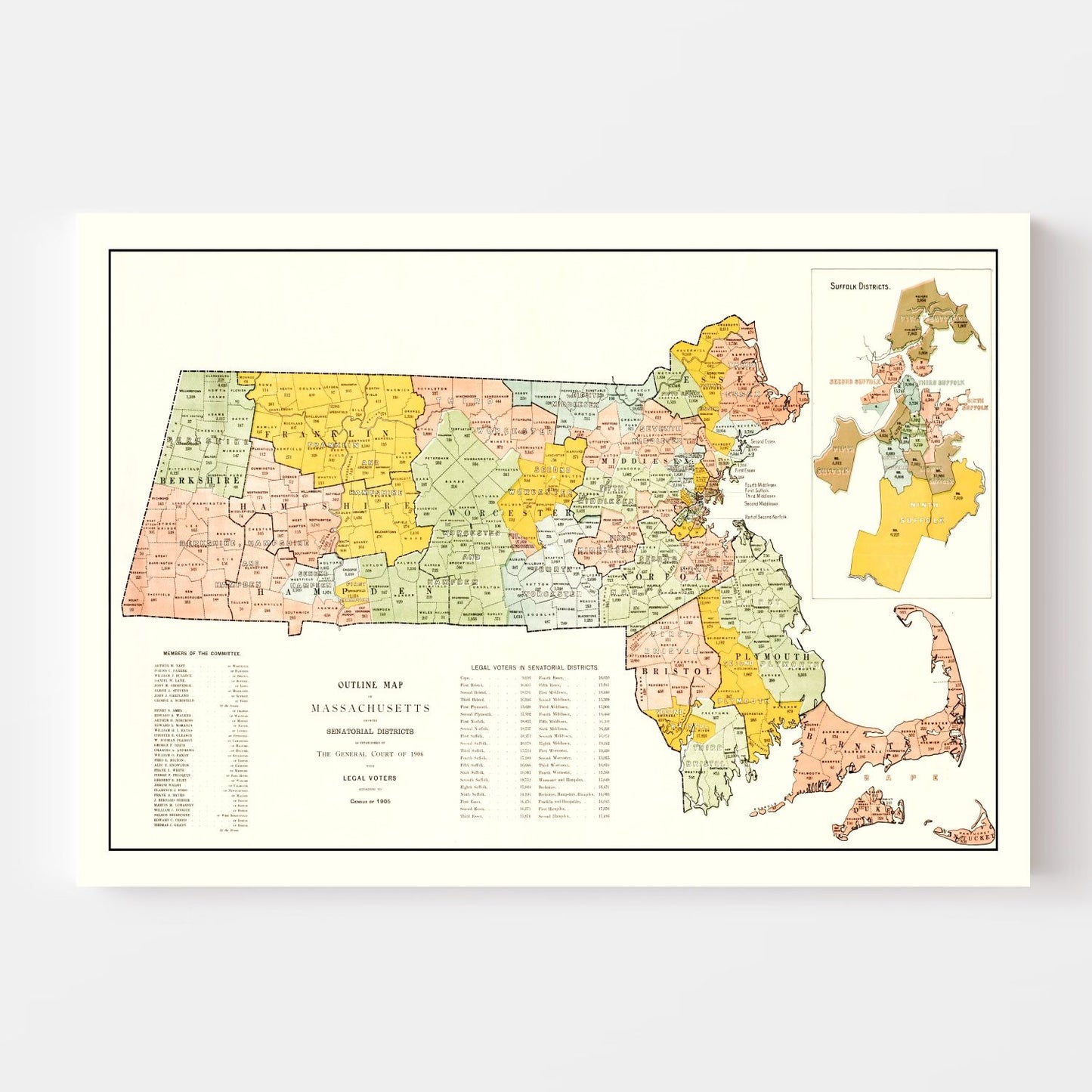 Vintage Map of Massachusetts, 1906