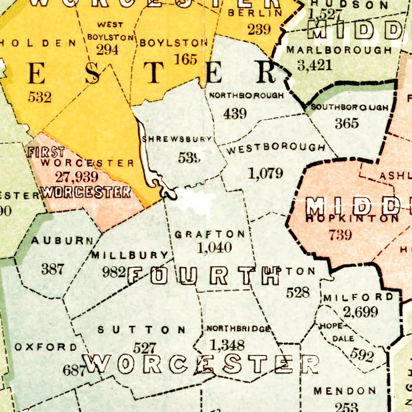 Vintage Map of Massachusetts, 1906