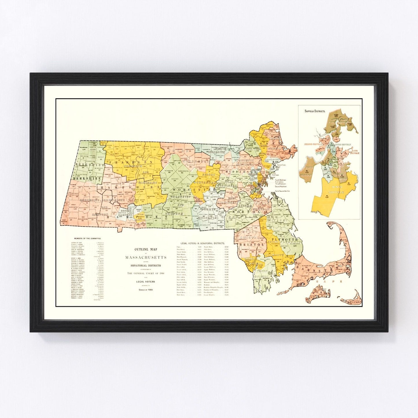Vintage map of Massachusetts, 1906