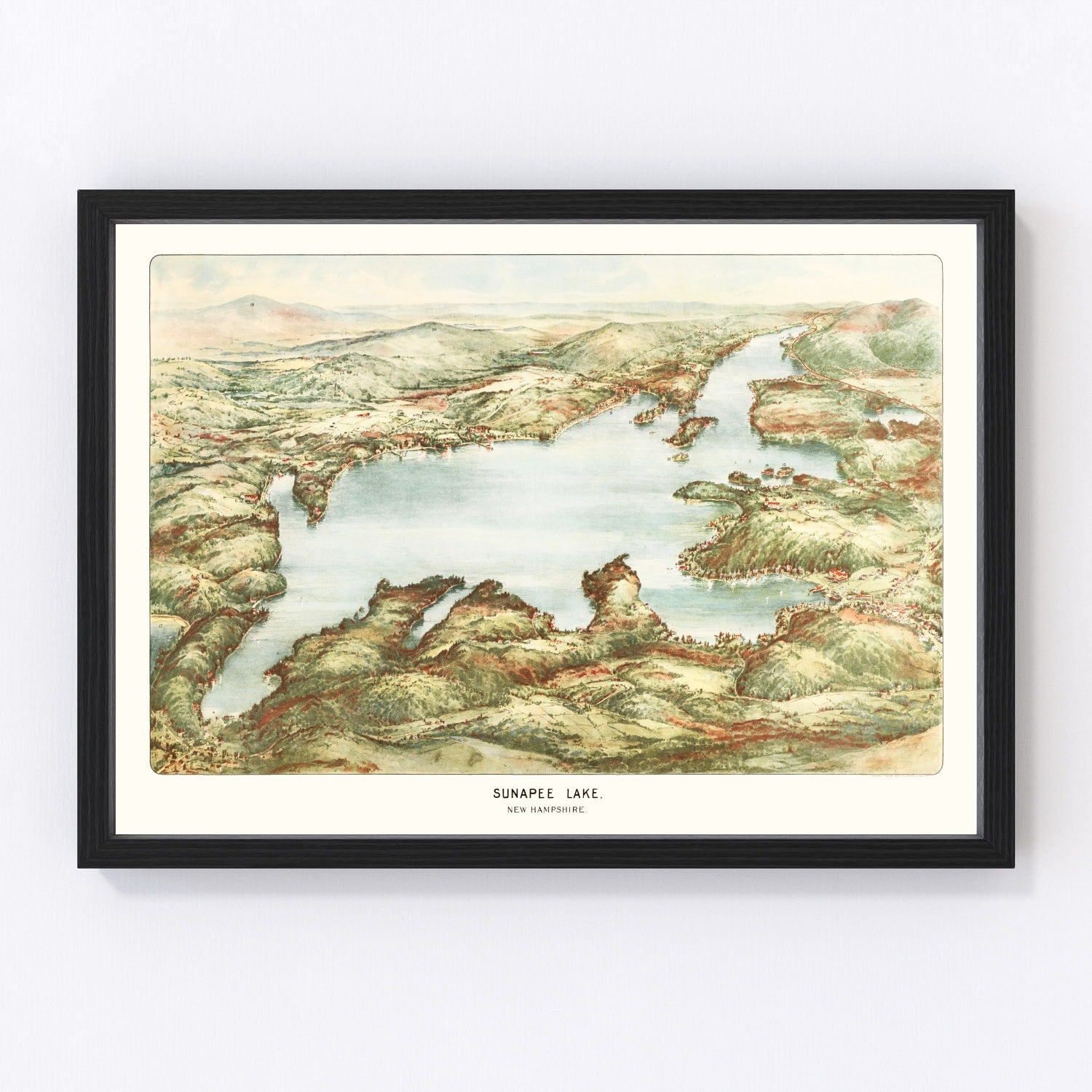 Vintage map of Sunapee Lake, New Hampshire, 1905