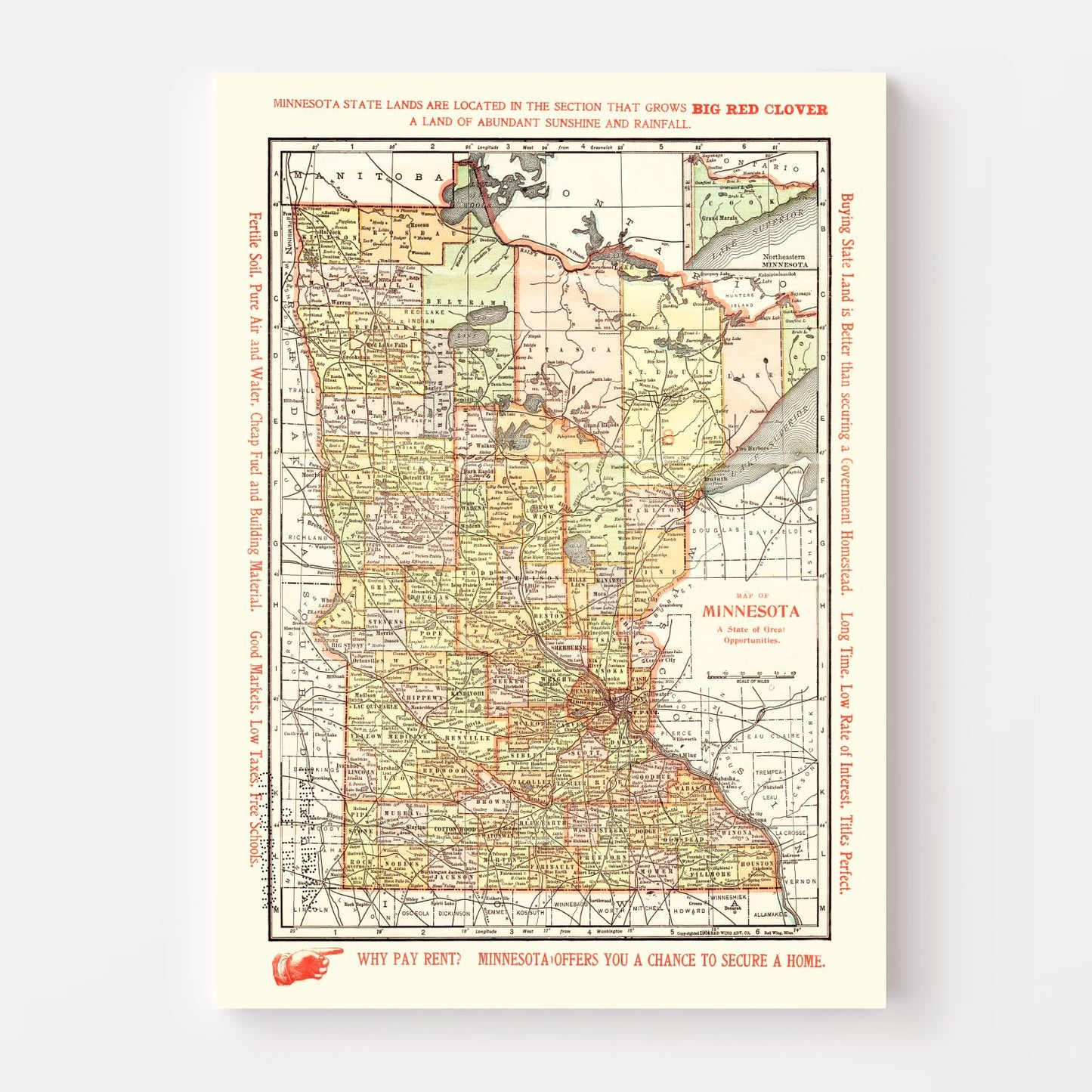 Vintage Map of Minnesota, 1904