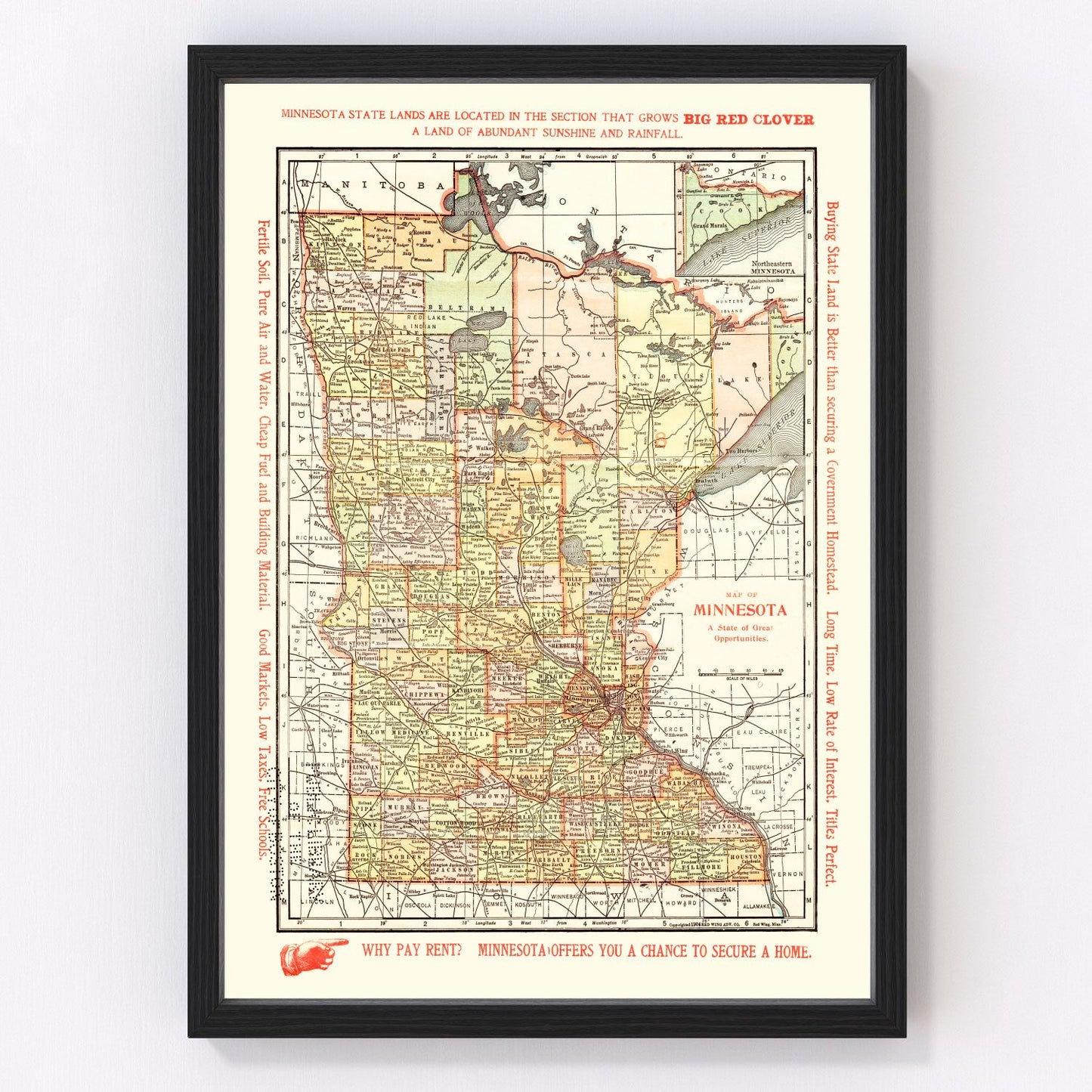 vintage map of Minnesota, 1904