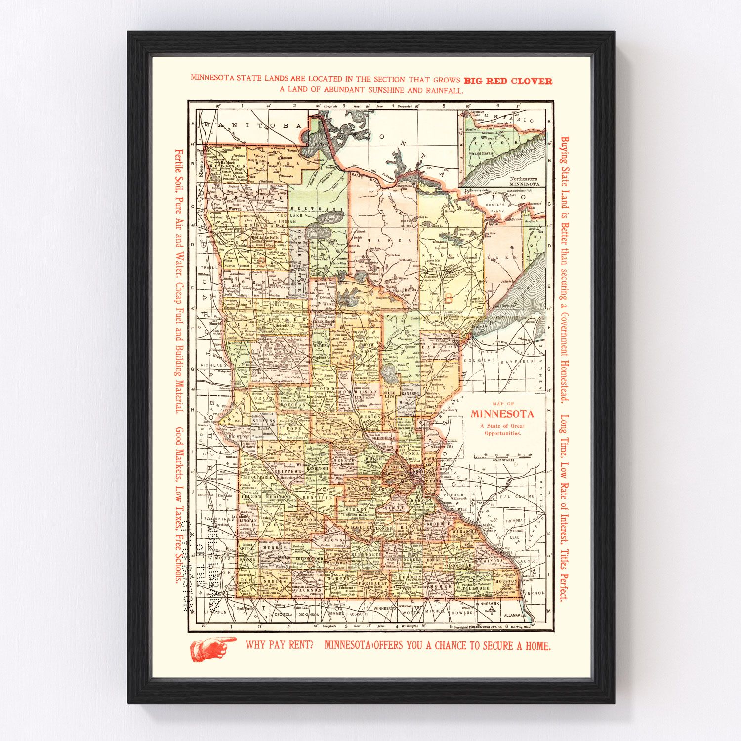 vintage map of Minnesota, 1904