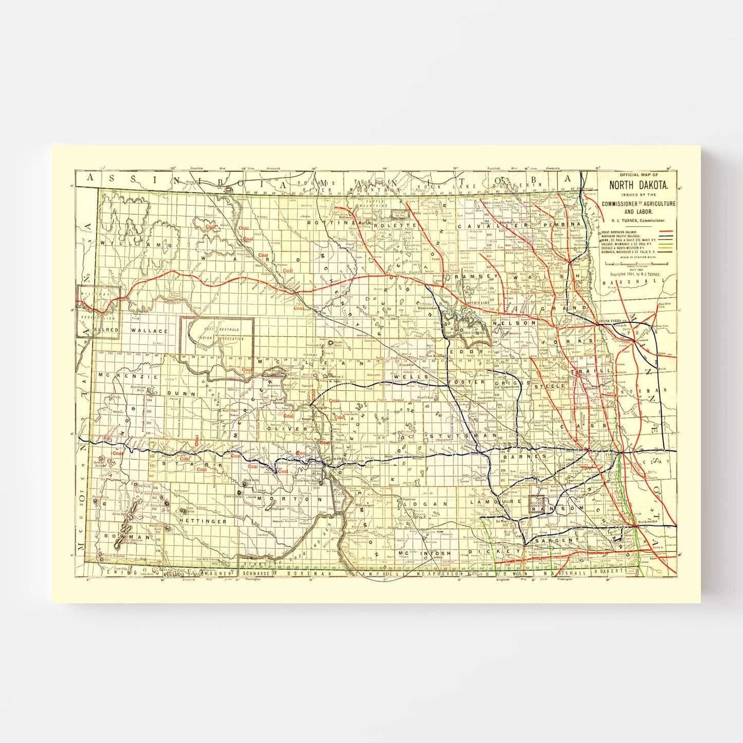 Vintage Map of North Dakota, 1901