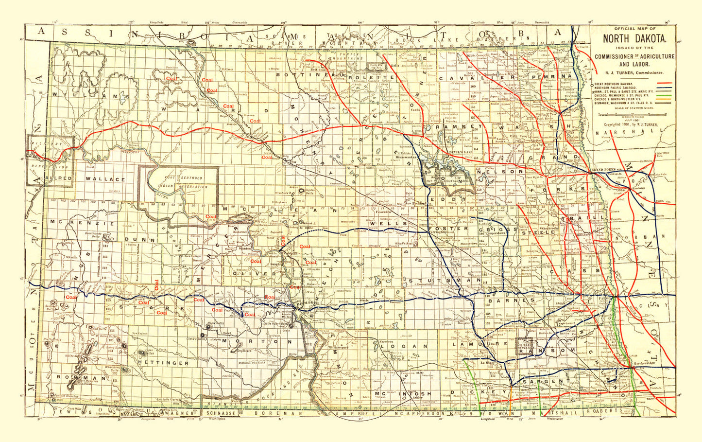 Vintage Map of North Dakota, 1901