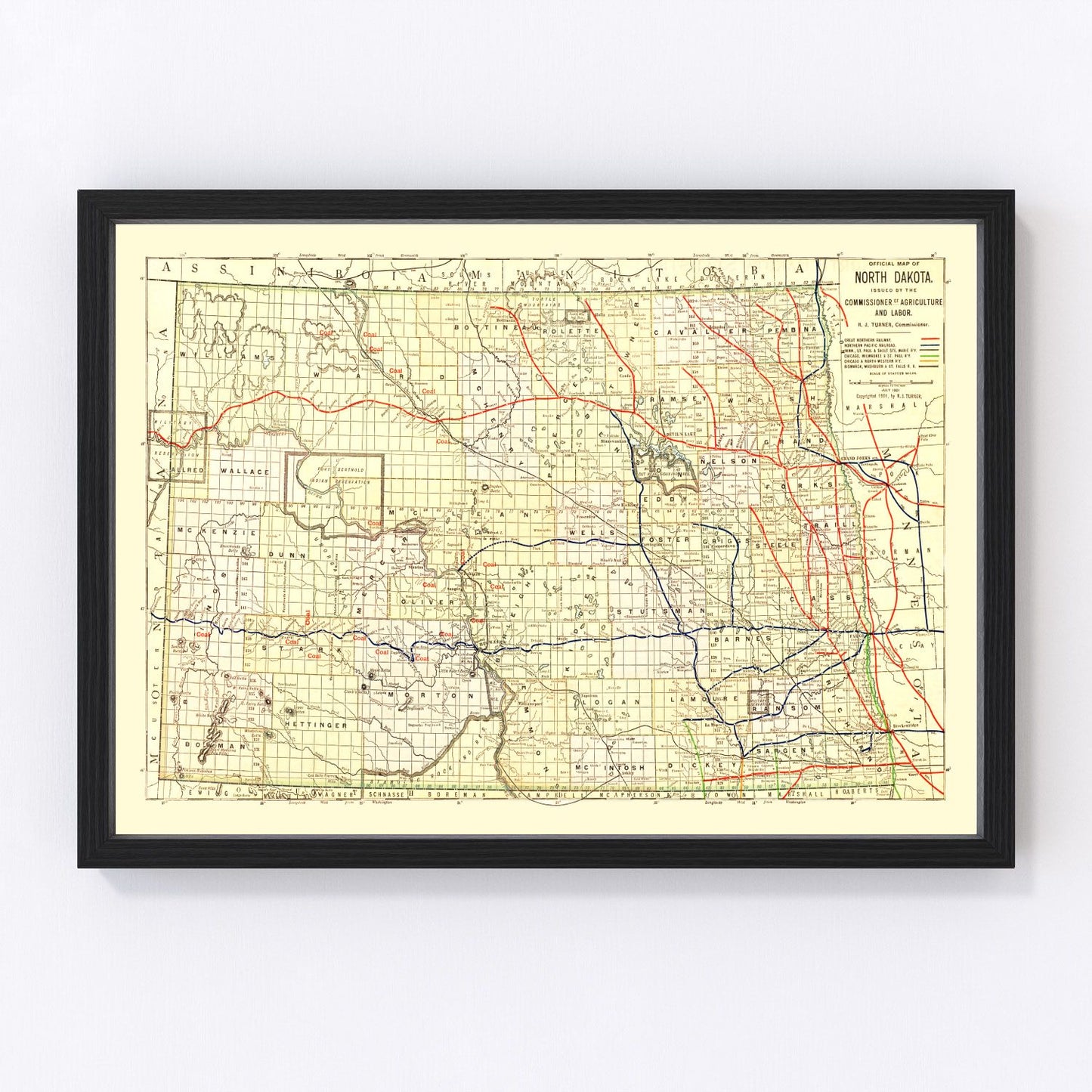 vintage map of North Dakota, 1901