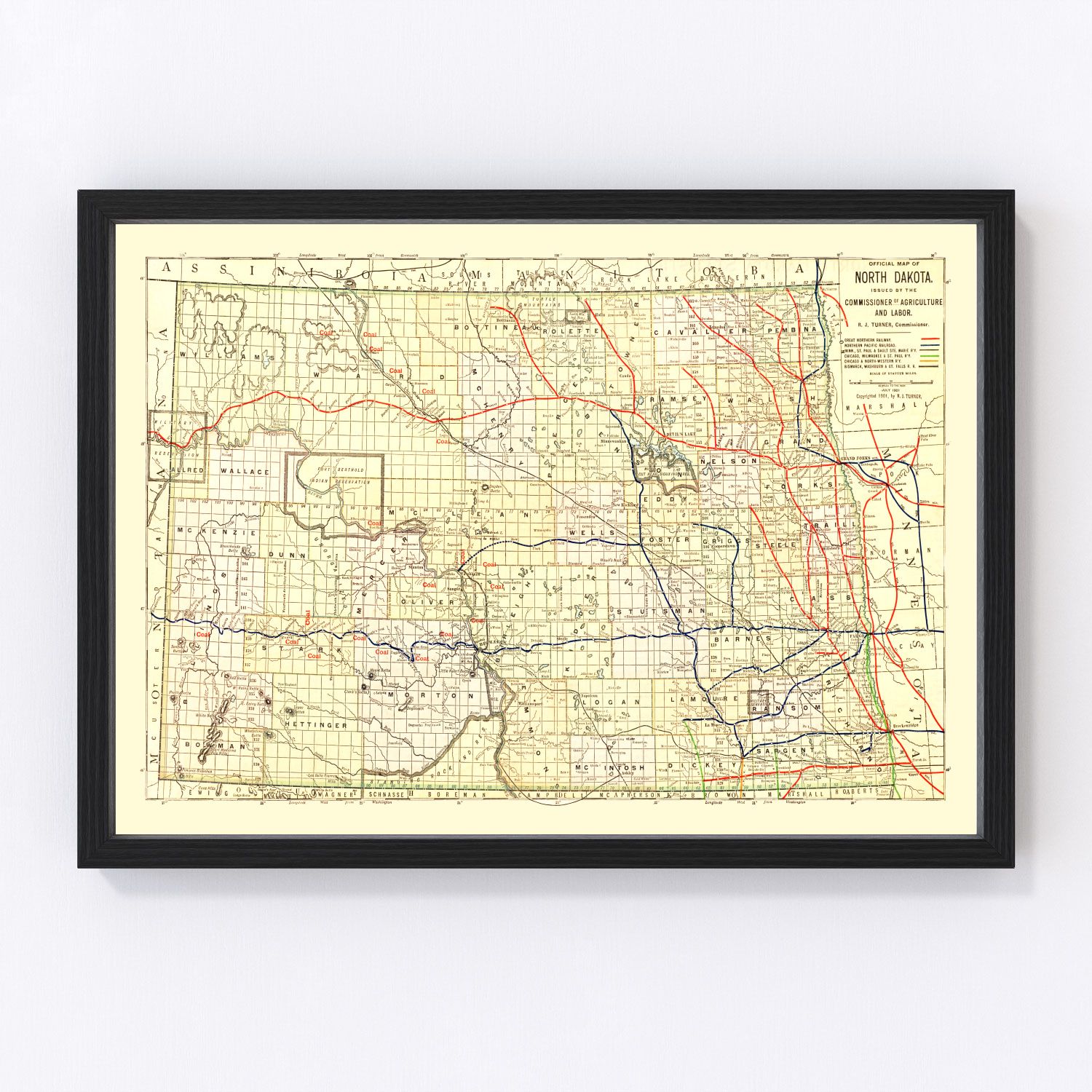 vintage map of North Dakota, 1901