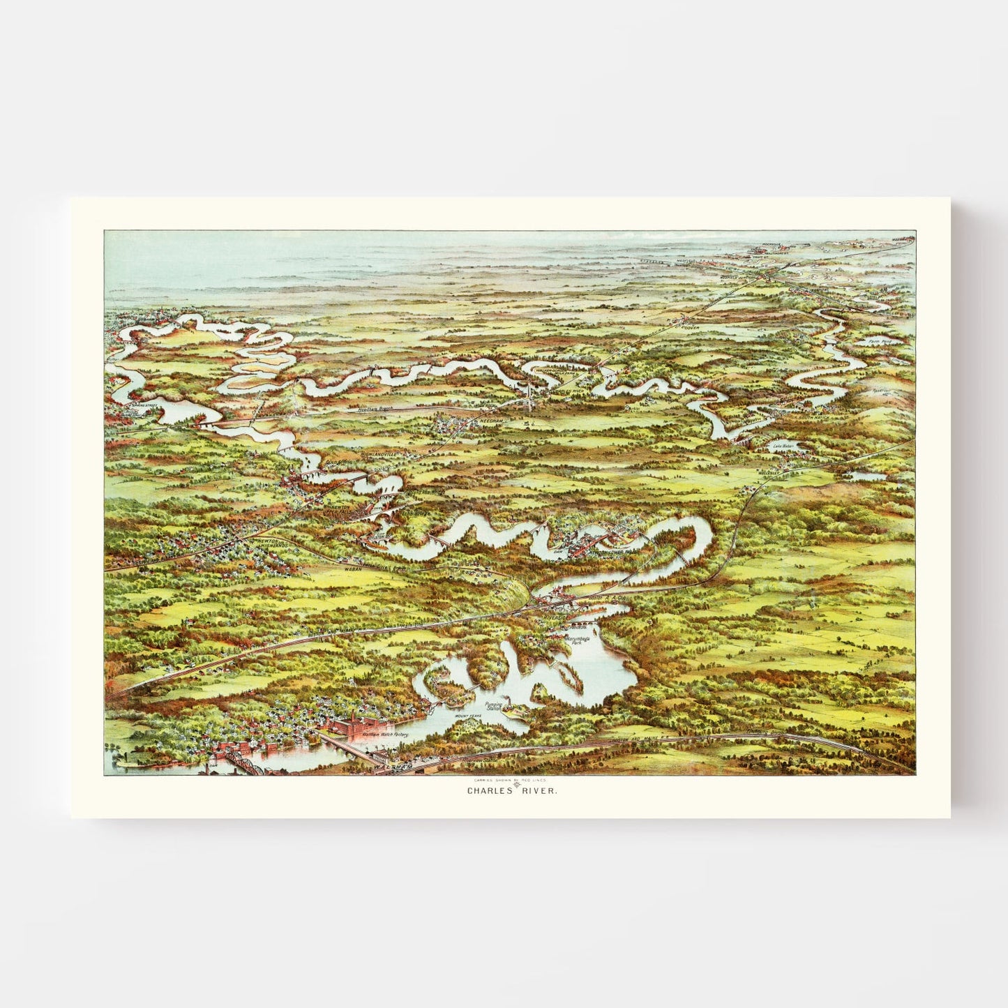 Vintage Map of the Charles River, Massachusetts, 1900