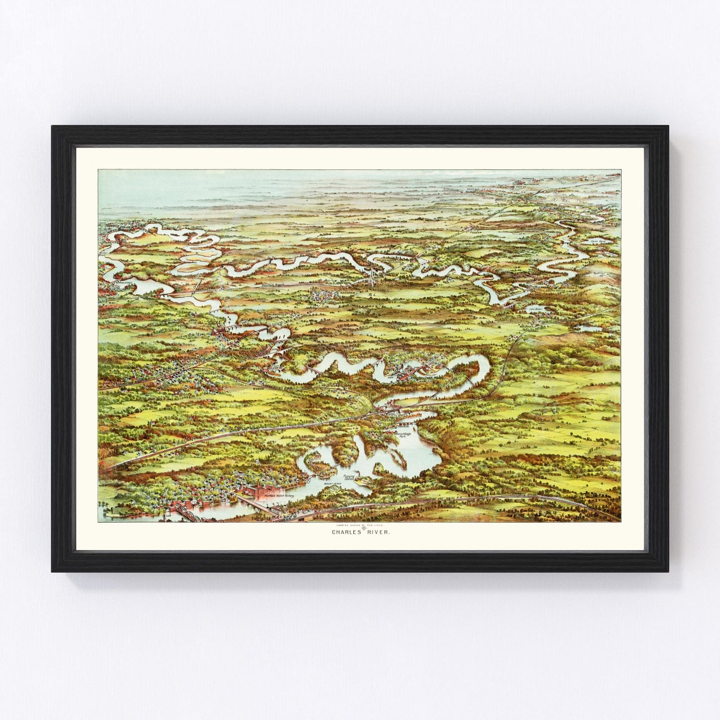 Vintage map of the Charles River, Massachusetts, 1900, digitally restored antique cartographic print