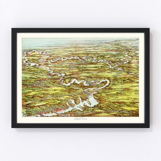Vintage map of the Charles River, Massachusetts, 1900, digitally restored antique cartographic print