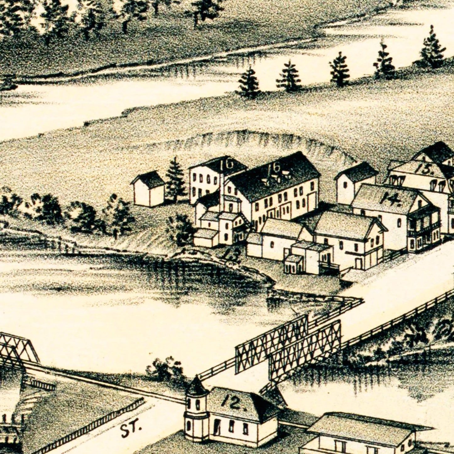 Vintage Map of Three Rivers, Massachusetts, 1893