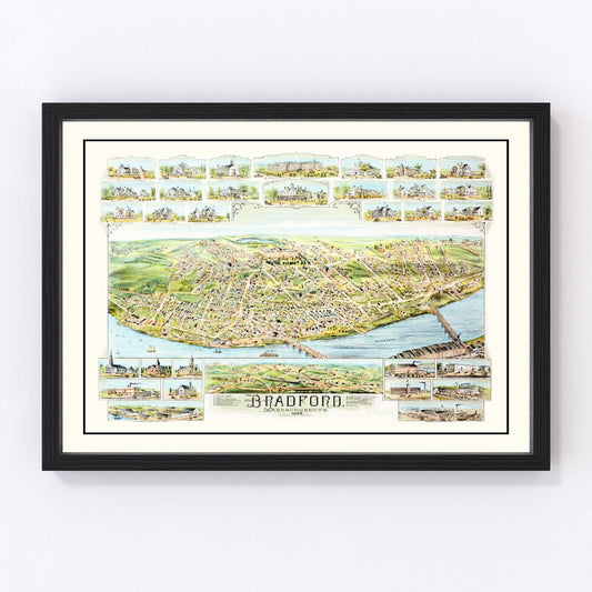 vintage map of Bradford Massachusetts, 1892, restored print wall art