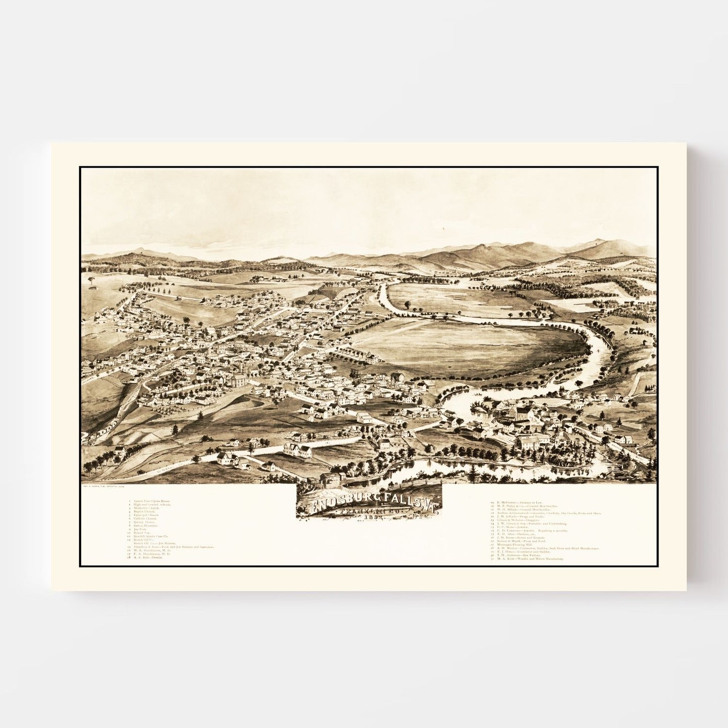Vintage Map of Enosburg Falls, Vermont, 1892