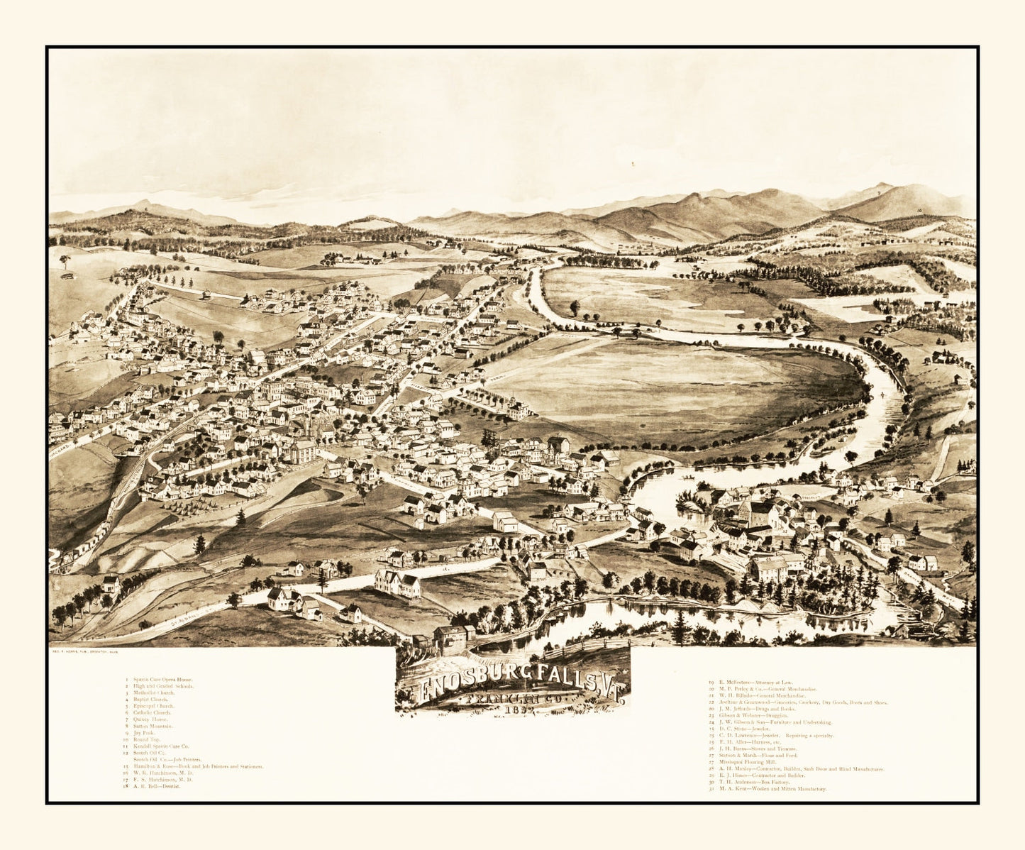 Vintage Map of Enosburg Falls, Vermont, 1892